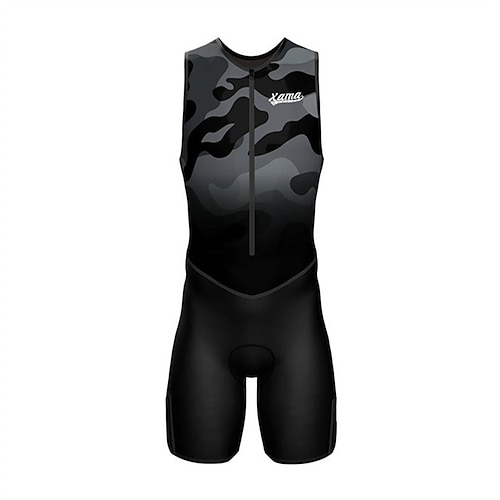 Herren Triathlonanzug Ärmellos Triathlon Sommer Frühling Herbst Silber Hellgelb Schwarz / Orange Grafik Fahhrad Radfahren Fitness, Laufen Yoga Elastisch Ganzkörper Lycra Sport Bekleidung Image