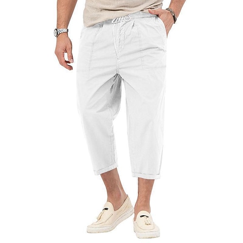 Herren Abgeschnittene Hose Strandhose Freizeithose Tasche Kordelzug Elastische Taille Glatt Komfort Knöchellänge Sports Outdoor Täglich Modisch Brautkleider schlicht Schwarz Weiß Mikro-elastisch Image