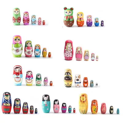 5PCS Matryoshka Dolls Nesting Dolls Cute Wood Russian Montessori Nesting Doll DIY Paint Skill