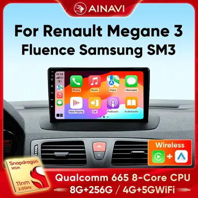 Ainavi Car Radio For Renault Megane 3 Fluence Samsung SM3 2008 - 2014 Wireless Carplay Android Auto Car Multimedia Stereo 2 Din