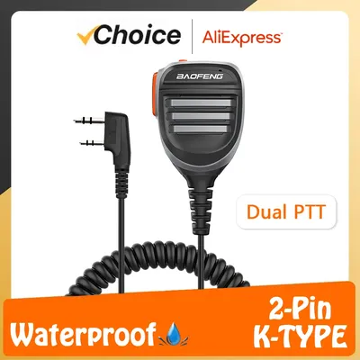 Baofeng UV-5R PTT Waterproof UV-17 Walkie Talkie Speaker Radio Microphone Keenwood 2-Pin Type