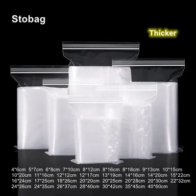 StoBag Plastic Transparent Zippered Plastic Bag Sealed Food Packaging Waterproof Small Large Clear Nuts Snack Storage Reusable