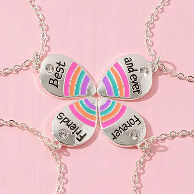 4Pcs/set Best Friends Forever And Ever Rainbow Pendant BFF Necklace Good Friends Friendship Jewelry