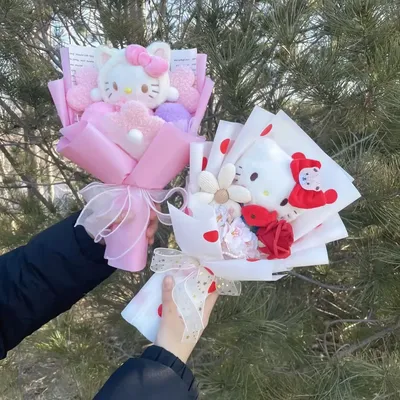 Cartoon My Melody Kuromi Cinnamoroll Kt Cat Plush Doll Creative Flower Bouquet Valentine Christmas