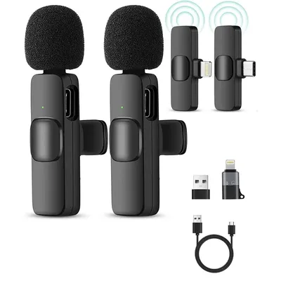 2.4G Wireless Lavalier Microphone Noise Cancelling Audio Video Recording for