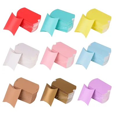 10/20/30Pcs Colorful Pillow Candy Box Kraft Paper Christmas Gift Packaging Boxes Bags Wedding Favors