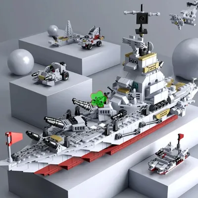 Navy War Chariot Ship Army Boat Plane Model Warships Building Blocks Construction Set for Boys