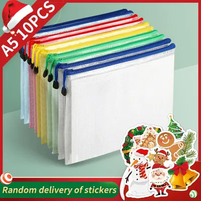 Christmas Stickers A5 Mesh Zipper Bag, Document Storage Bag, Waterproof And Rip-Proof Folder,
