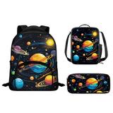 SEANATIVE 3 PCS Backpack for Kids Boys Large Capacity Student Backpack Set with Meal Bag+Pencil Box Leisure Galactic Planet Children School Backpack for Boys
