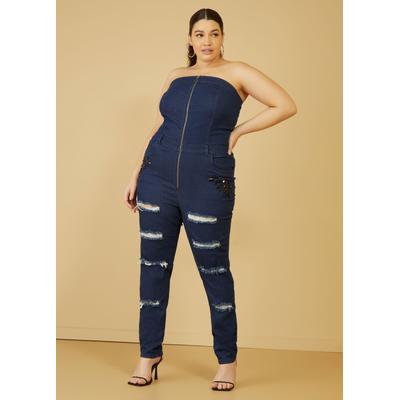 Plus Size Embellished Denim Jumpsuit