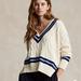 Polo By Ralph Lauren Sweaters | Polo Ralph Lauren Knitted V-Neck Cricket Jumper With Stripe In Cream Oversized | Color: Cream | Size: M
