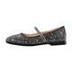 Ankle Strap Ballet Flats Ballerinas Flat Shoes Crystals Flat Pumps with Low Block Heels for Women Studded Sequins Heeled Pumps Buckle Up Flats Slide Slippers Sandals Black Size 13