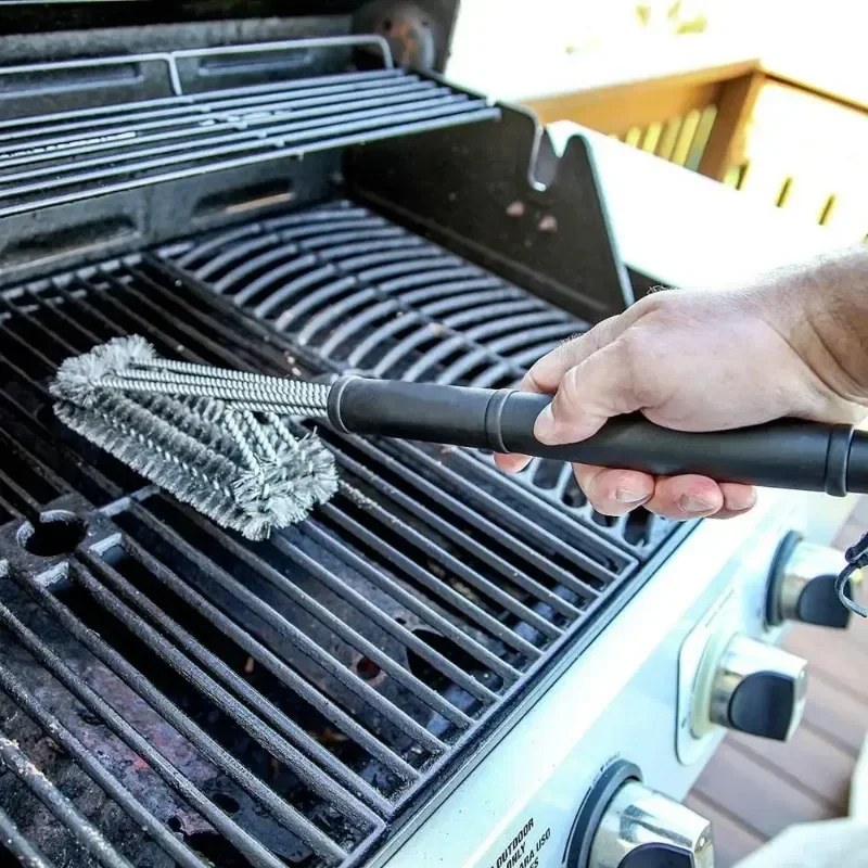 Grill-Reinigungsbürste, Grill-Werkzeug, Grillbürste, 3 Edelstahlbürsten in 1, Cleanin-Grill-Zubehör, bester Reiniger, Grill Image