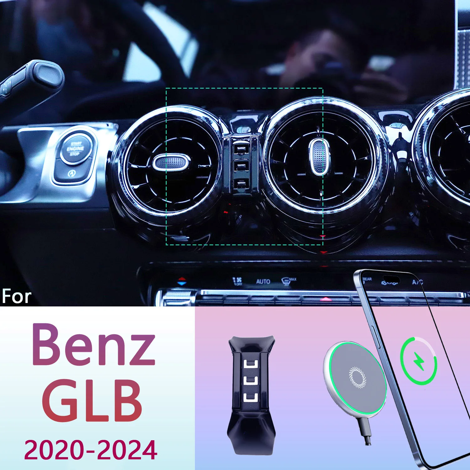 Für Mercedes Benz GLB X247 2020-2024 Magnetischer Telefonhalter 15W Drahtloses Laden Telefonständer MagSafe Telefonunterstützung Benutzerdefinierte Basis Image
