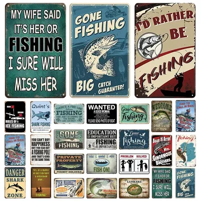 Funny Fishing Metal Tin Sign Retro Vintage Plaque Metal Poster Go Fishing Lover Gift Plate For Men