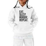 Baby Sweatshirt Child Kids Rugby Football Letter Prints Retro Sports Hooded Pullover Tops With Pocket Girls Hoodie White 7 Years-8 Years