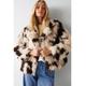 Warehouse Womens Premium Curly Cow Print Short Fur Coat - Natural - Size 10 UK