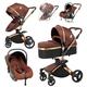 Baby Stroller 3 in 1 Tricycle Baby Walker High Landscape Stroller Folding Strollers Baby Trolley Baby Pram for Baby 0-36 Months (Brown 3 in 1)