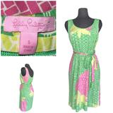 Lilly Pulitzer Dresses | Lilly Pulitzer Silk - Cotton Blend Sleeveless Strawberry Print Midi Dress Small | Color: Green/Pink | Size: M