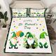 BATlaM St. Patrick's Day Fitted Sheet Queen Size, Cute Spring Gnome Bedding Set 3pcs for Kids Girls Room Decor, Green Clover Plaid Bed Cover with 2 Pillowcases, Soft Polyester Bedding