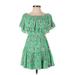 Promesa U.S.A. Casual Dress Ruffles Short Sleeve: Green Floral Motif Dresses - Women's Size Small