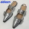 Silber Schuhe 2025, Luxus Frauen Flache Mit Schuhe Mode Schnalle Weibliche Slingback Spitz Wohnungen Schuhe Für Damen Große Größe 43