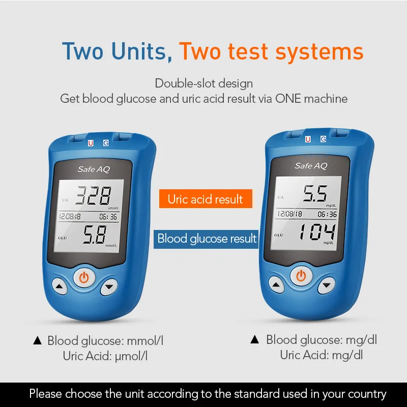 Sinocare Sicher AQ UG Harnsäure Blut Glucose Meter & Glucose Streifen/Harnsäure Streifen für Diabetes Gicht Schwangere Glucometer test Kit Image