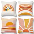 1pc Rainbow Pattern Throw Pillowcase, Abstract Print Accent Pillow Case, Sun & Flower Polyester Cushion Cover 44cm X 44cm/17.32 X 17.32 Inches