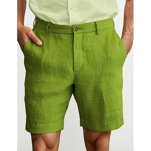 Herren Shorts Leinenshorts Schicke Shorts Sommershorts Reißverschluss Tasche Knöpfe Einfach Komfort Weich Outdoor Täglich Ausgehen Mode Lässig Schwarz Weiß Image