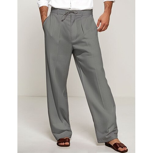 Herren Hose Sommerhose Strandhose Kordelzug Elastischer Bund Falten Einfach Komfort Atmungsaktiv Lässig Täglich Ferien Mode Klassicher Stil Schwarz Weiß Image