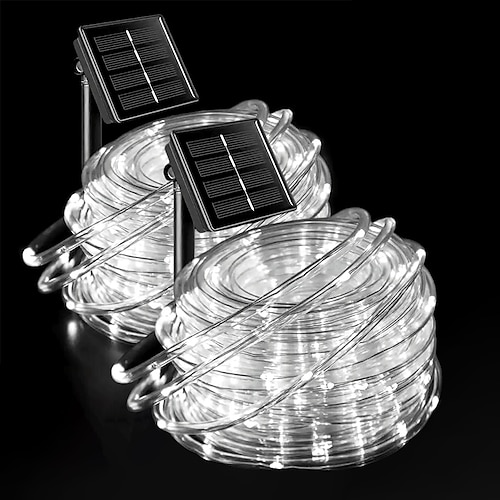 2Pcs Solar Rope Lights Außen Wasserdicht 8 Modi LED Lichterkette Feenlichter für Zelt Pavillon Trampolin Gehweg Pool Image