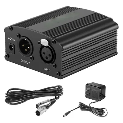 48V Phantom Power Supply with Adapter Bonus+XLR 3 Pin Microphone Cable for Any Condenser Microphone