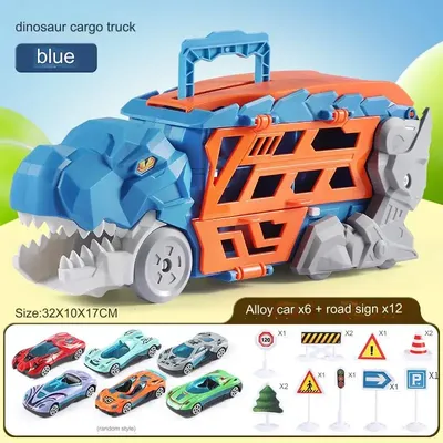 Dinosaur Transport Toy Truck With Pull Back Vehicles Container Storage Unique Track Car Model Kids