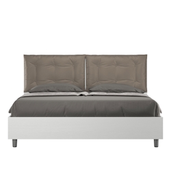 Doppelbett mit Stauraum, Doppellift, 160x190 cm, weißes Eschenholz, cappuccinofarbene Kunstlederkissen, Egos Annalisa