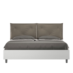Doppelbett mit Stauraum, Doppellift, 160x200 cm, weißes Eschenholz, Kunstlederkissen, Cappuccino Egos Appia