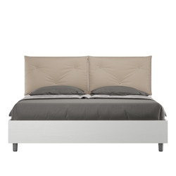 Doppelbett mit Stauraum, Doppellift, 160x190 cm, weißes Eschenholz, taubengraue Kunstlederkissen, Egos Appia