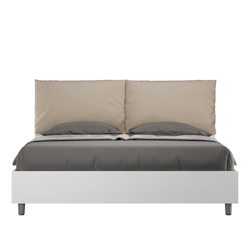 Doppelbett mit Stauraum, Doppellift, 160x190 cm, weißes Eschenholz, taubengraue Kunstlederkissen, Egos Antea