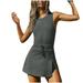 Womens Workout Romper Tennis Dress Built in Shorts Onesie Open Back Jumpsuits Athletic Dresses Gray M
