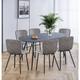 Hallowood Furniture Cullompton Large Dining Table and Chairs Set of 6, Grey Marble Effect Oval Dining Table and Light Grey Leather Effect Chairs,