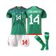 (M(170-175CM)) Mexico Home Jersey World Cup 2022/23 Chicharito #14 Soccer T-Shirt Shorts Kits Football 3-Pieces Sets
