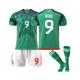 (22(120-130CM)) Mexico Home Jersey World Cup 2022/23 RaÃºl #9 Soccer T-Shirt Shorts Kits Football 3-Pieces Sets
