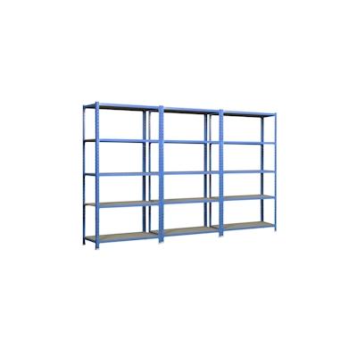 SimonRack Pack mit 3 Maderclick Metallregalen ohne Schrauben. 5 Ebene. Farbe blau/orange/Holz. 2000x1000x400 mm Image