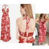 J. Crew Dresses | J. Crew Collection Halter Floral Tie Neck Cutout Dress In Red Lily Swirl, Size 0 | Color: Pink/Red | Size: 0