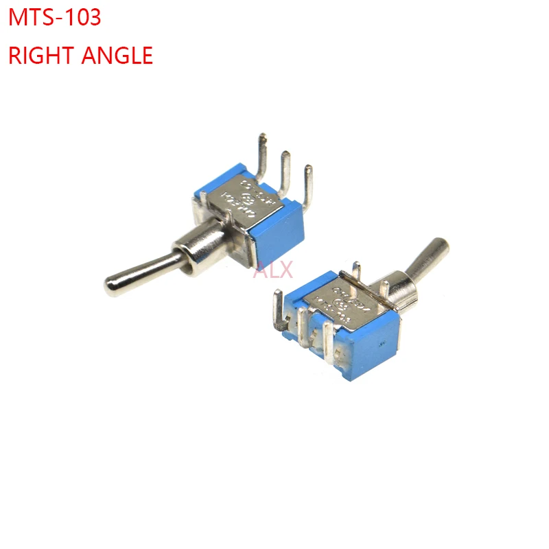 5PCS BLAU MINI MTS-103C3 RECHTEN WINKEL Miniatur kippschalter PCB Panel Mount 3PIN AUF-WEG-AUF power switche 6A/125V 3A/250V MTS103 Image