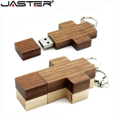 Jaster Walnussholz Stift Laufwerk Holzkreuz USB-Flash-Laufwerk 128GB USB-Stick 4GB 8GB 16GB 32GB Image
