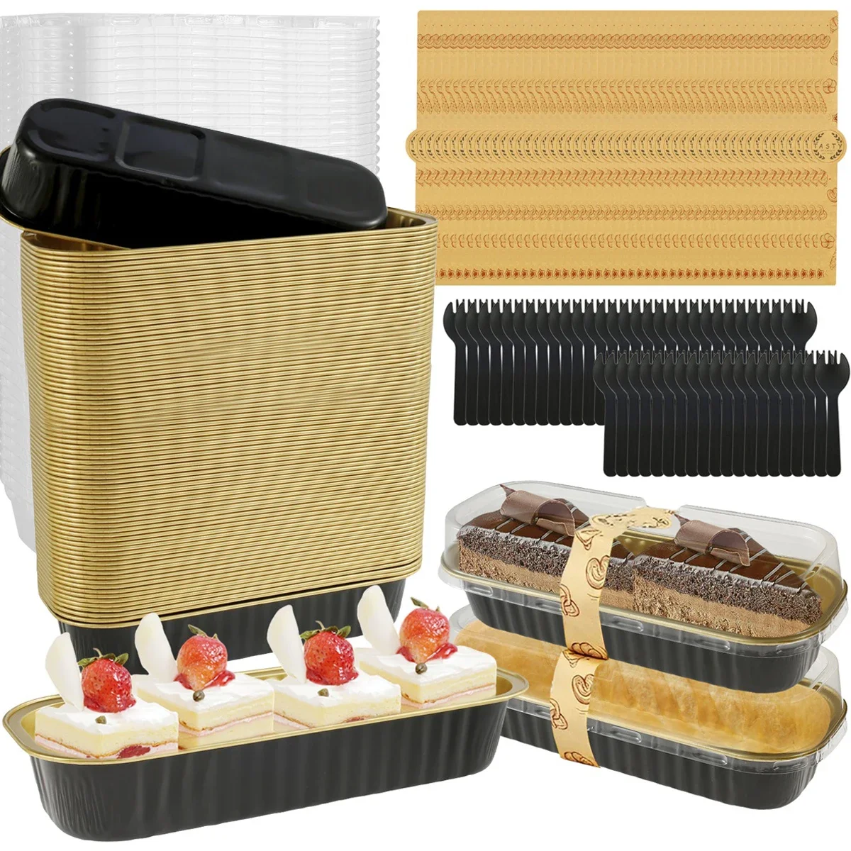 50/100 Stücke Mini Laib Pfannen 200 ml Hitzebeständige Aluminiumfolie Backformen Wiederverwendbare Rechteck Folie Brotbehälter Kuchen Backformen Image