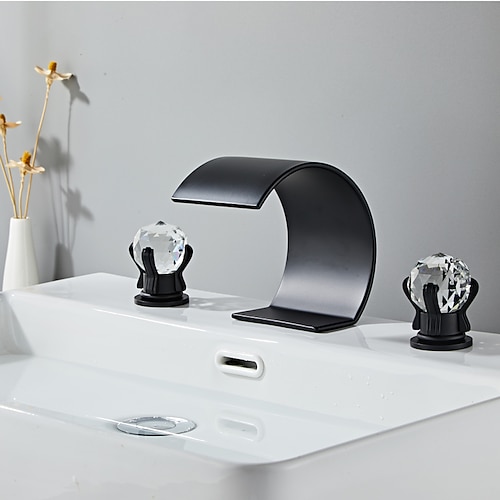 Waschbecken Wasserhahn - Wasserfall Galvanisierung 3-Loch-Armatur Zwei Griffe Drei LöcherBath Taps / Messing Image