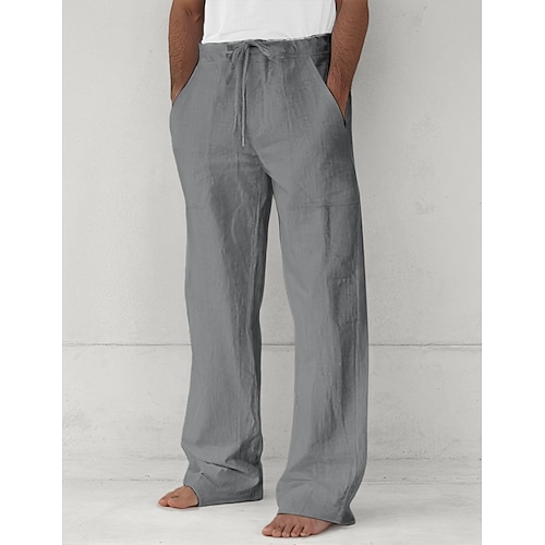 Herren Hose Sommerhose Baggy-Hosen Strandhose Freizeithose Kordelzug Fronttasche Gerader Schnitt Einfach Komfort Weich Volle Länge Yoga Ferien Strand Mode Hawaiianisch Schwarz Weiß Image