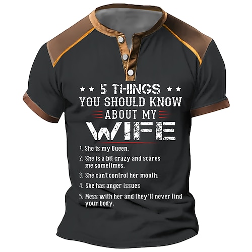 Männer T-Shirt Lustig Meine Frau Grafik Kurzarm '5 Dinge die du über meine verrückte Königin mit Wutausbrüchen wissen solltest' Geschenk für Ehemann