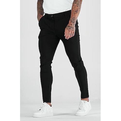 Herren Hose Chinos Stoffhosen Chinohose Einfarbig Sport Volle Länge Täglich Lässig Schwarz Dunkelgray Dehnbar
